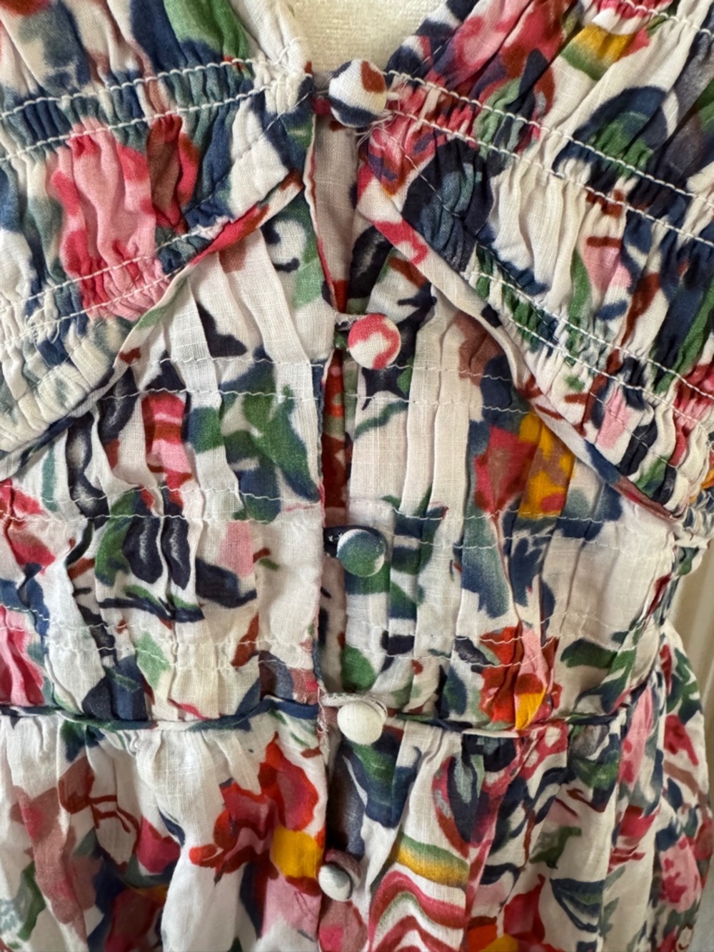 By Anthropologie Floral Smocked Mini Dress | Size M Ruffle cotton Multicolor - Picture 7 of 9